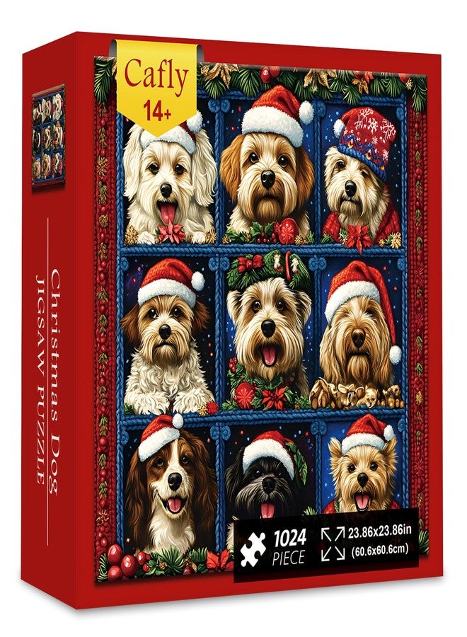 Cafly Christmas Dog Jigsaw Puzzle 1024 Piece, Festive Puppy Portrait Puzzle for Adults & Teens 14+, 23.86x23.86 Inch Adult and Family Themed Game - Image 1